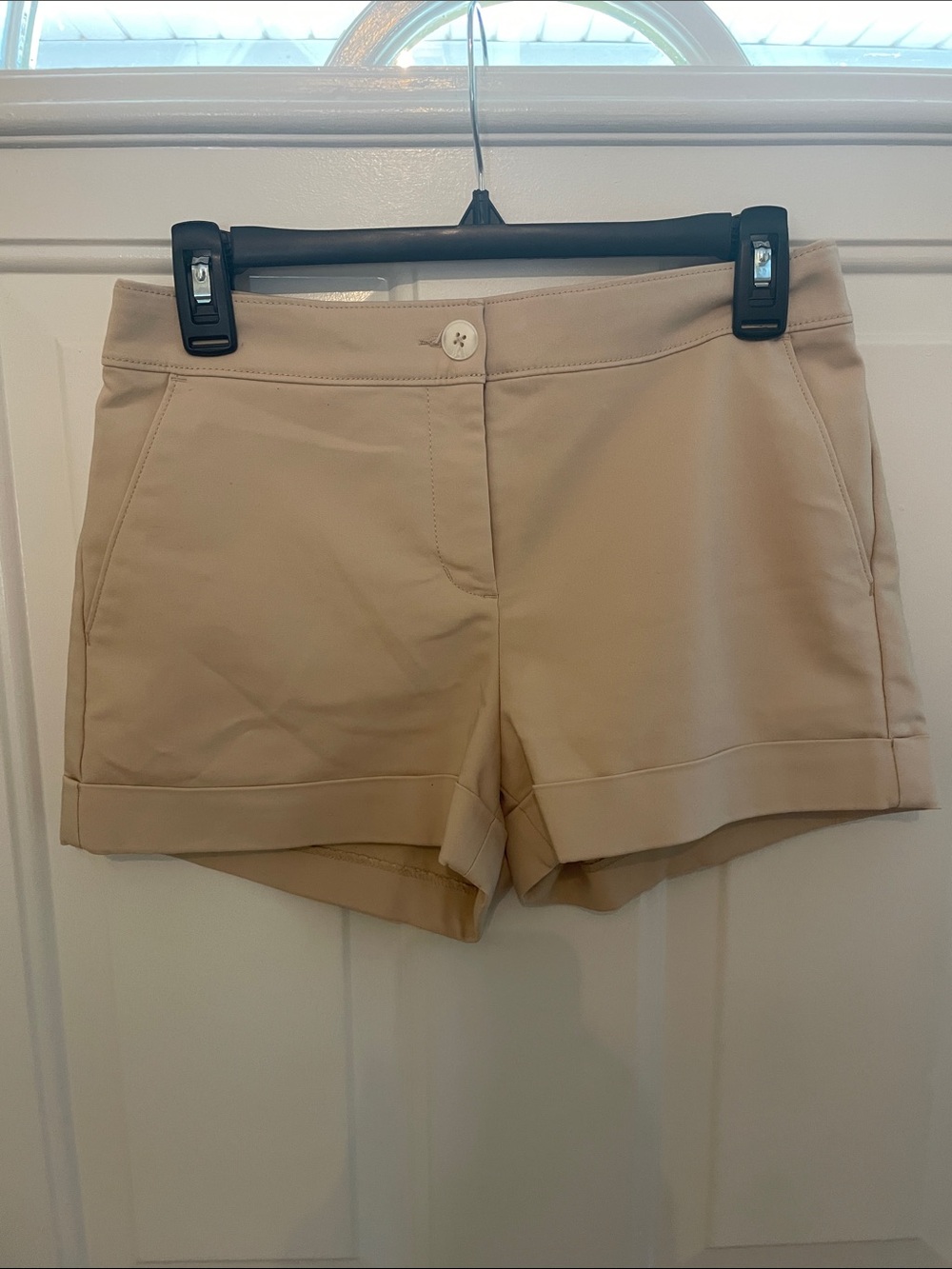 Express Tan High-Waist Cuffed Stretch Shorts